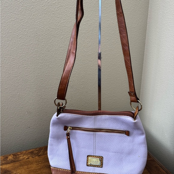 BOC Faux Purple Pebble Leather Crossbody Bag with Brown Trim and Two Sections - Picture 1 of 13
